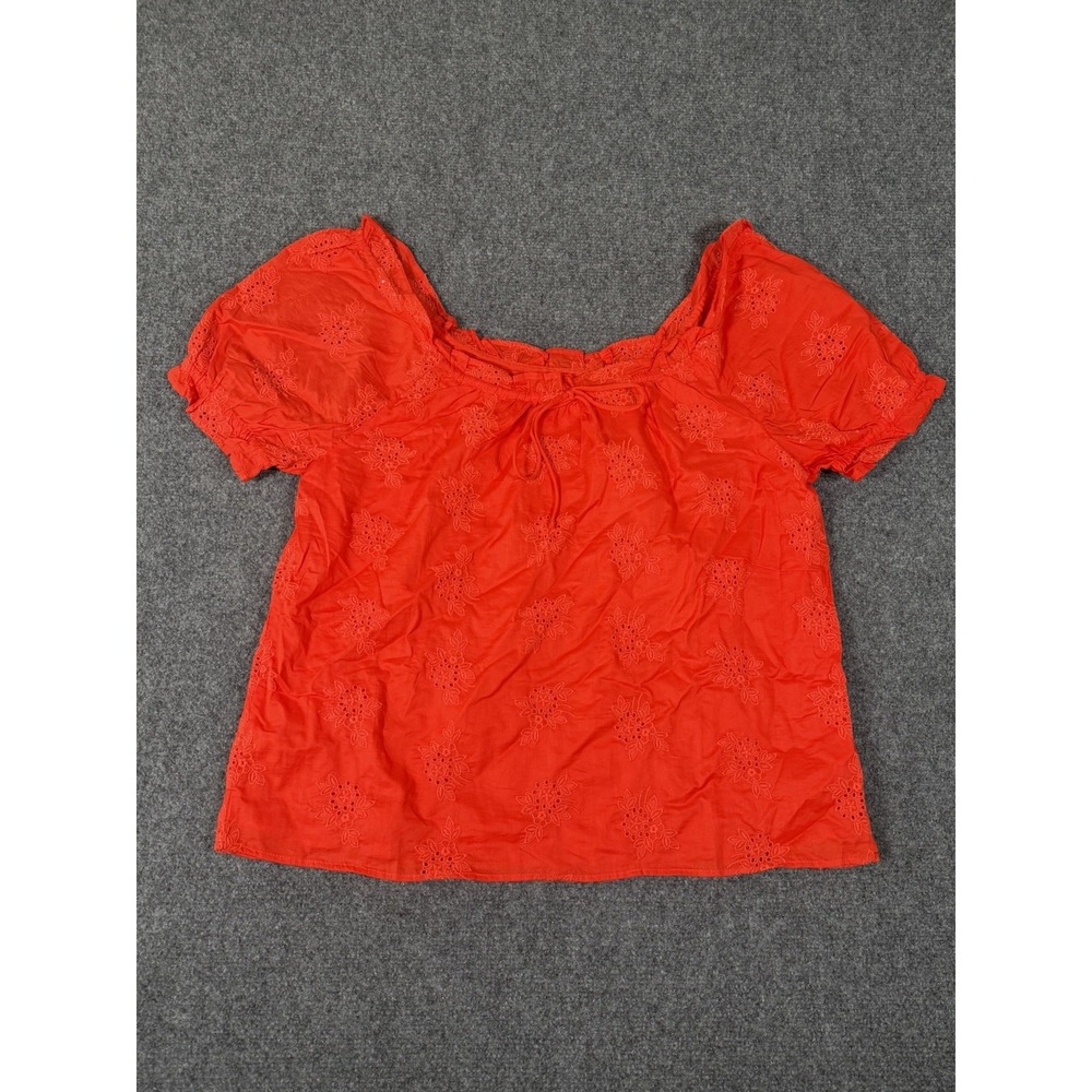 J.Crew Womens Small Square Neck Eyelet Embroidered Puff Sleeve Blouse Top Orange